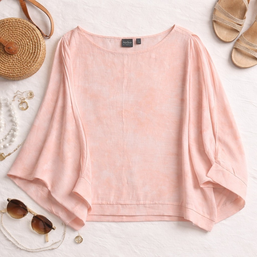 Soho Street Blouse Womens XL Peach Tie Dye Split Sleeve Dolman Boho Top